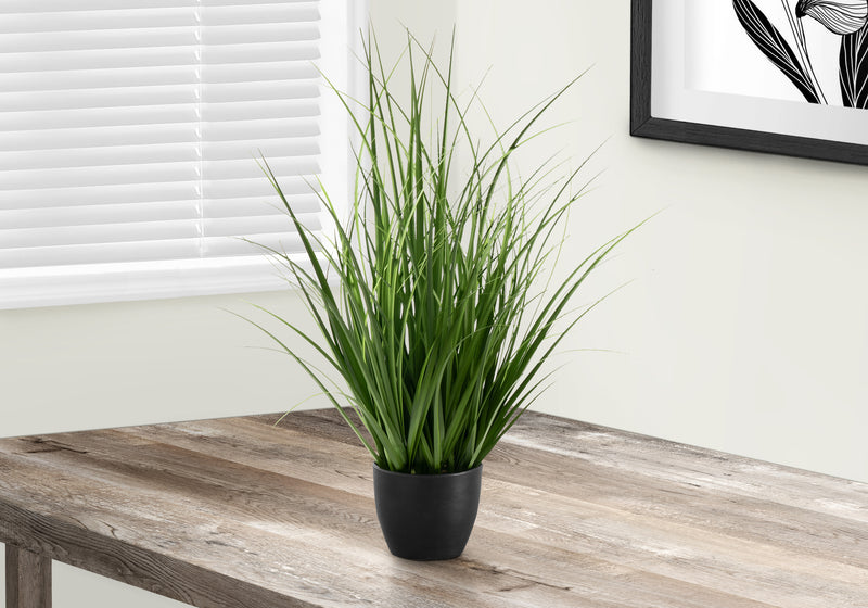 23" Tall Artificial Grass Indoor Plant - Faux Greenery for Table Decor, Real Touch, Black Pot