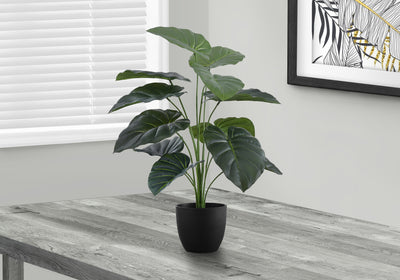 24" Tall Alocasia Artificial Plant - Real Touch Faux Greenery, Indoor Decorative Tabletop, Black Pot