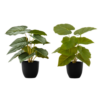 Faux Epipremnum Plant Set - 13" Tall, Indoor Decorative Greenery, Set of 2, Black Pots