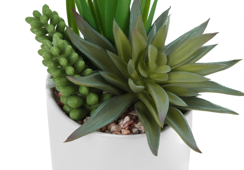 Set of 2 Faux Succulent Plants, 7" Tall, Indoor Greenery, Decorative White Ceramic Pots