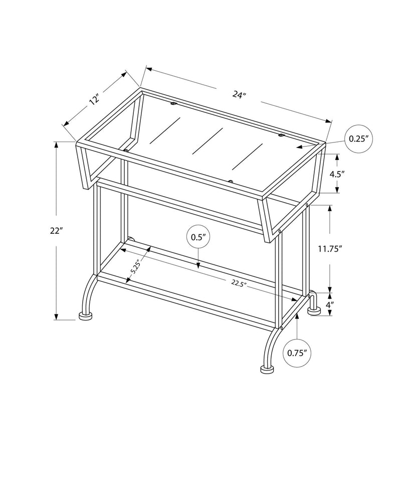 Accent Table - 22"H / White / Silver / Tempered Glass - I 2068