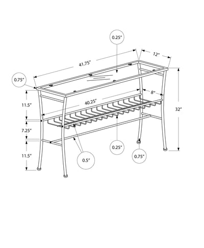 Accent Table - 42"L / Silver /Tempered Glass Hall Console - I 2128