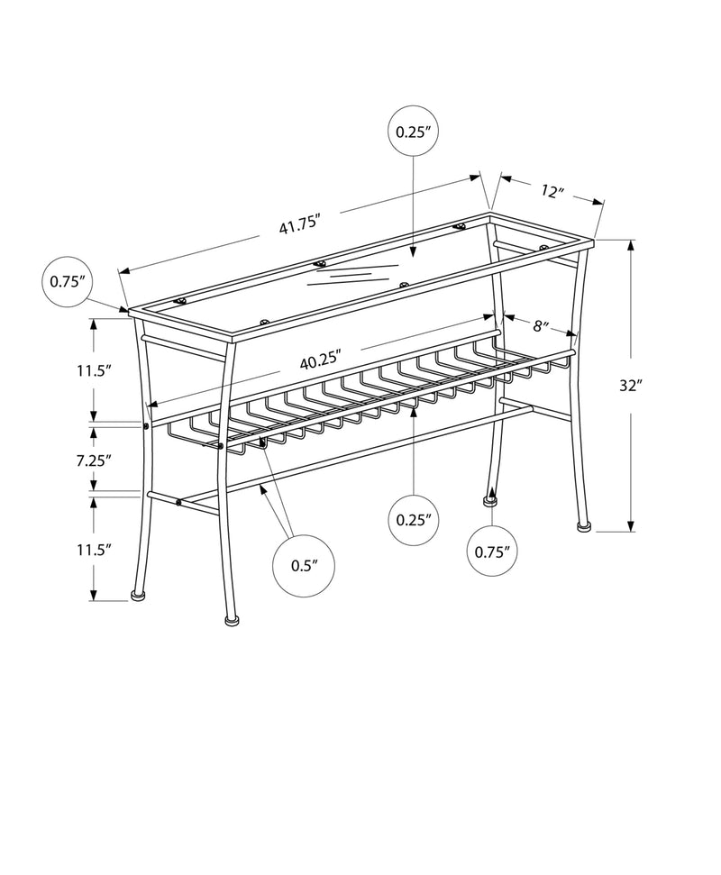 Accent Table - 42"L / Silver /Tempered Glass Hall Console - I 2128