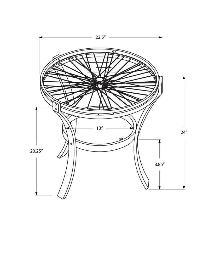 Accent Table - 22"Dia / Black With Tempered Glass - I 2140