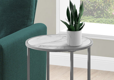 Accent Table - 24"H / White Marble-Look / Silver Metal - I 2205