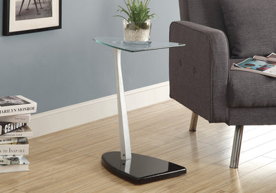 Accent Table - Glossy Black / Silver With Tempered Glass - I 3047