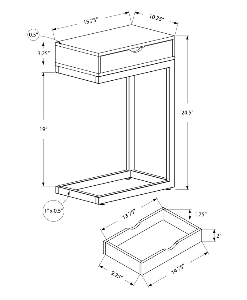 Accent Table - Cappuccino / Black Metal With A Drawer - I 3069