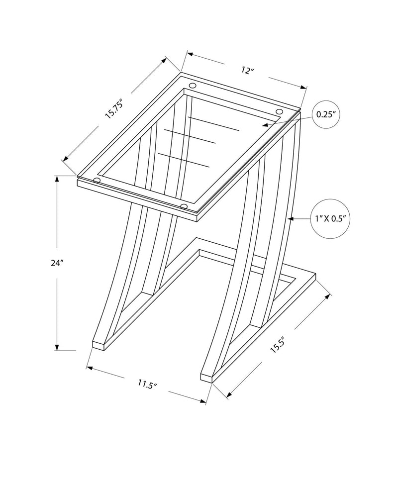 Accent Table - Black Metal With Tempered Glass - I 3089