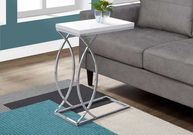 Accent Table - Glossy White With Chrome Metal - I 3184