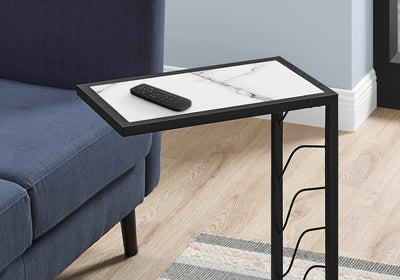 Accent Table - 25"H / White Marble-Look / Black Metal - I 3300