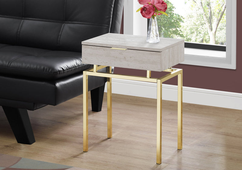 Accent Table - 24"H / Beige Marble / Gold Metal - I 3463