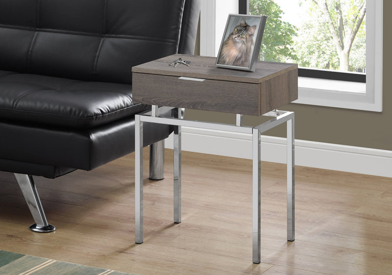 Accent Table - 24"H / Dark Taupe / Chrome Metal - I 3465