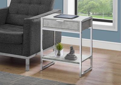 Accent Table - 24"H / Grey Cement / Chrome Metal - I 3481