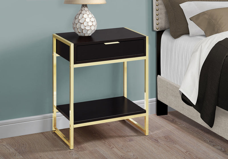 Accent Table - 24"H / Cappuccino / Gold Metal - I 3486