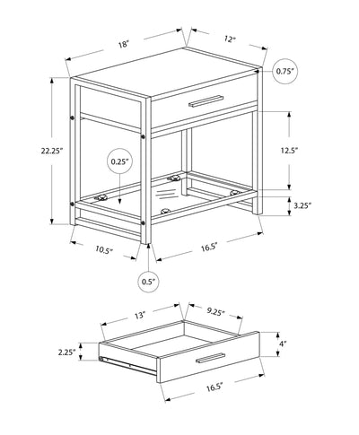 Accent Table - 22"H / White/ Silver Metal/ Tempered Glass - I 3503