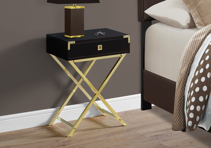 Accent Table - 24"H / Cappuccino / Gold Metal - I 3556