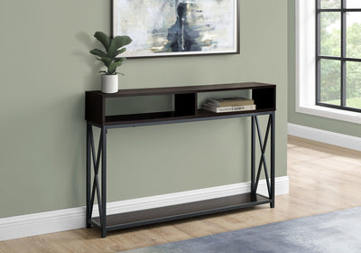 Accent Table - 48"L / Espresso / Black Metal Hall Console - I 3574