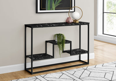 Accent Table - 48"L / Black Marble / Black Metal Console - I 3579