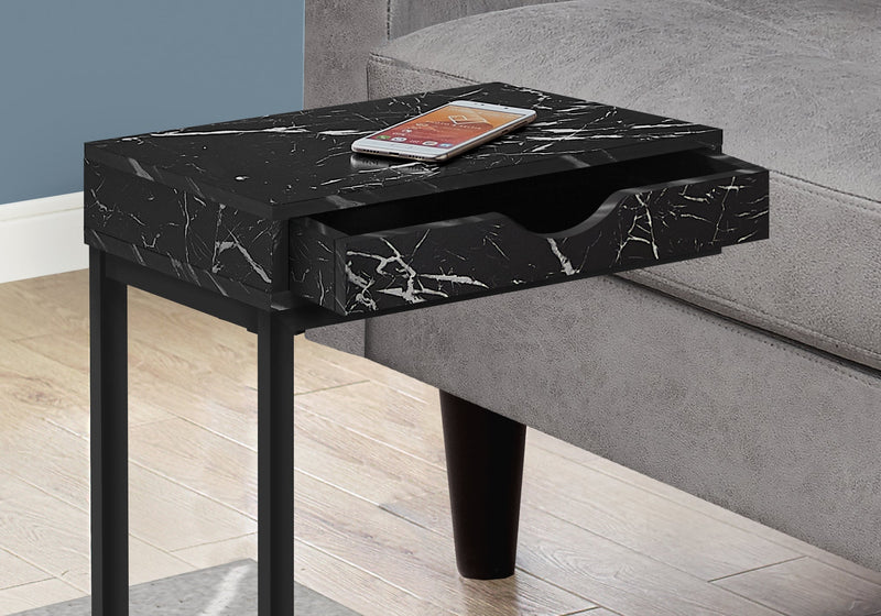 Accent Table - Black Marble / Black Metal With A Drawer - I 3604