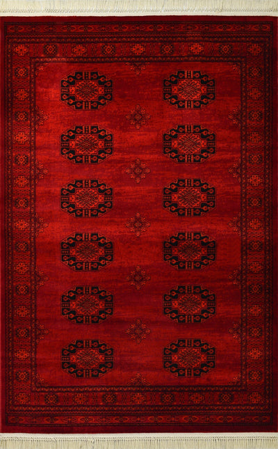 Afghan Powerloomed Red Black Rug Bokhara - VI-AFG-23-6871H