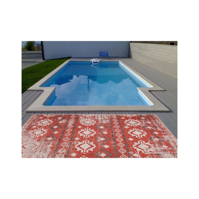 Carnival Indoor-Outdoor Polypropylene Light Grey Red Rug - VI-CAR-35-2006-RED