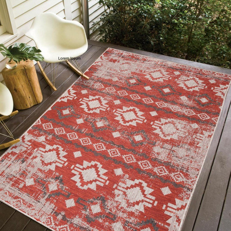 Carnival Indoor-Outdoor Polypropylene Light Grey Red Rug - VI-CAR-35-2006-RED