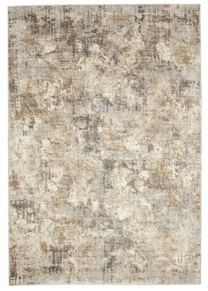 Muted Grey Ivory Distressed Striped Abstract Rug - VI-CHA-46-1002