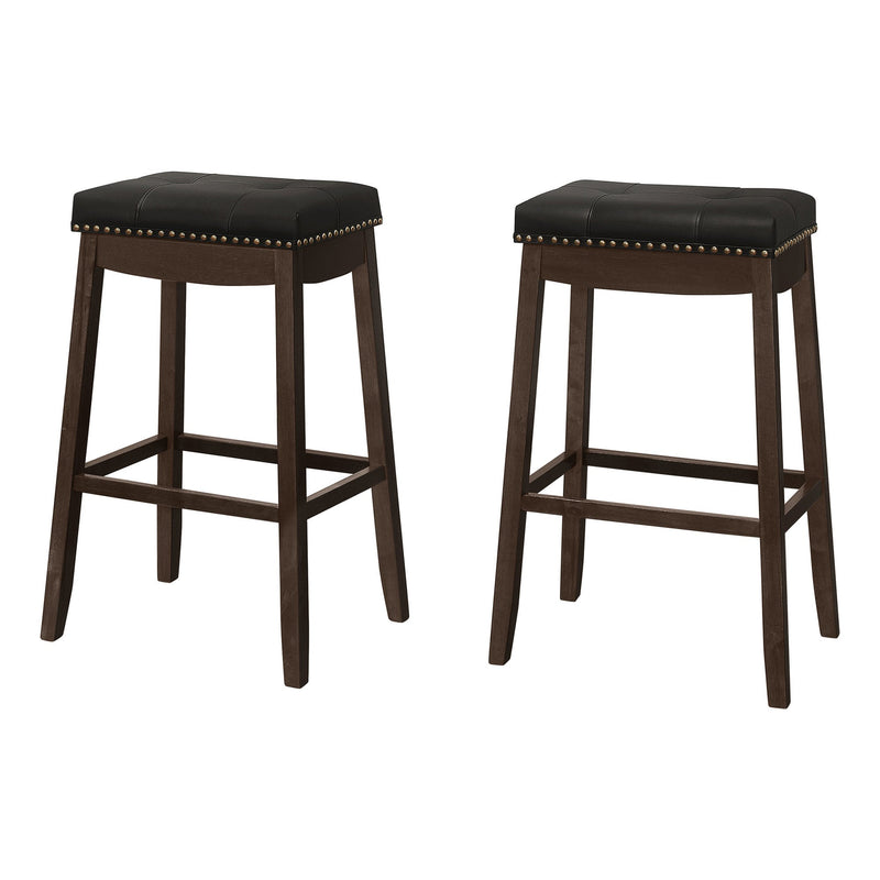 Barstool - 2Pcs / 29"H / Black Leather-Look / Espresso - I 1260