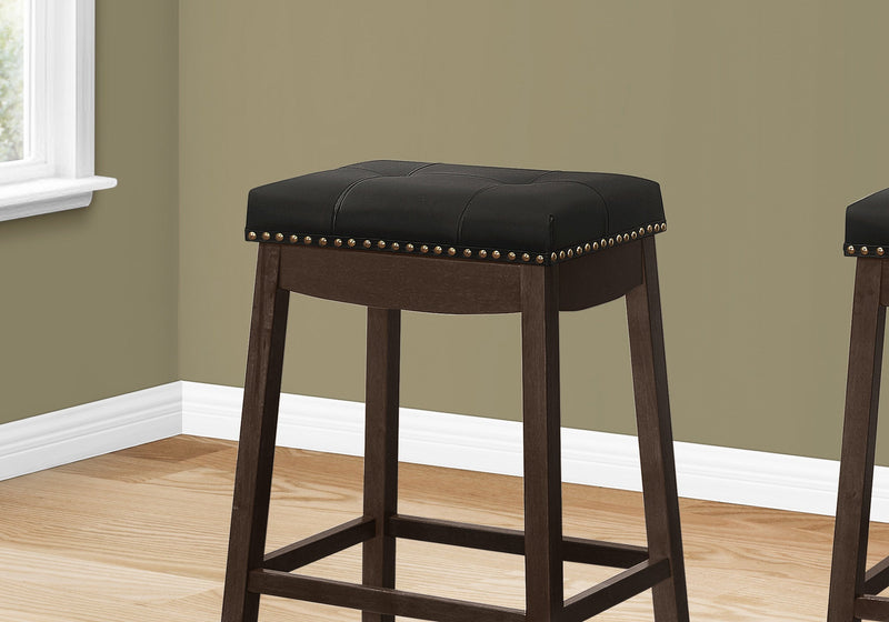 Barstool - 2Pcs / 29"H / Black Leather-Look / Espresso - I 1260