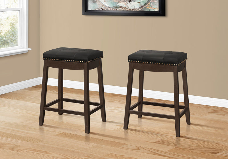 Barstool - 2Pcs / 24"H / Black Leather-Look / Espresso - I 1261