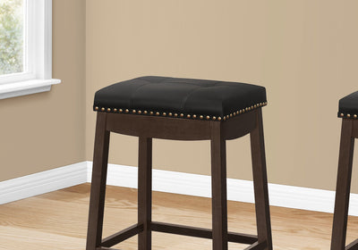 Barstool - 2Pcs / 24"H / Black Leather-Look / Espresso - I 1261