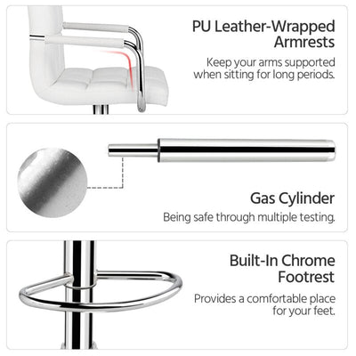 White Barstool / Chrome Metal / Hydraulic Lift / Arms - IN-1101V-Wh