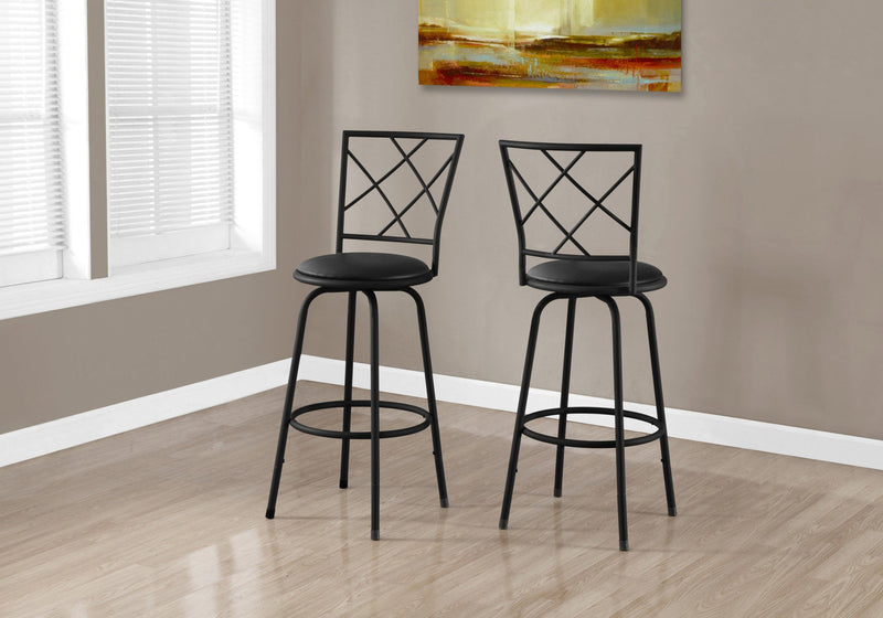 Barstool - 2Pcs / Swivel / Black /Black Leather-Look Seat - I 2375