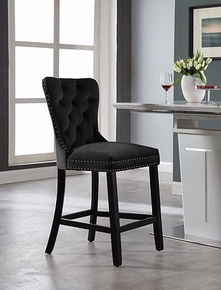 Black Velvet Plush Cushioned Barstool - IF-ST-6011