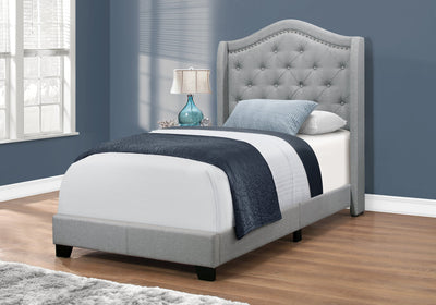 Bed - Twin Size / Grey Linen With Chrome Trim - I 5966T