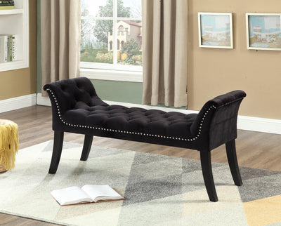 Black Velvet Bench with Deep Tufting and Nail Head Details - IF-6231