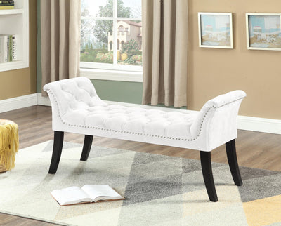 Cream Velvet Bench with Deep Tufting and Nail Head Details - IF-6233