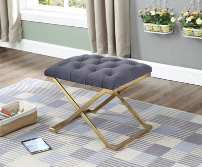 Boujee Grey Velvet Fabric Ottoman with Gold Legs - IF-6280