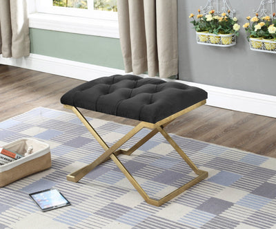 Boujee Black Velvet Fabric Ottoman with Gold Legs - IF-6281