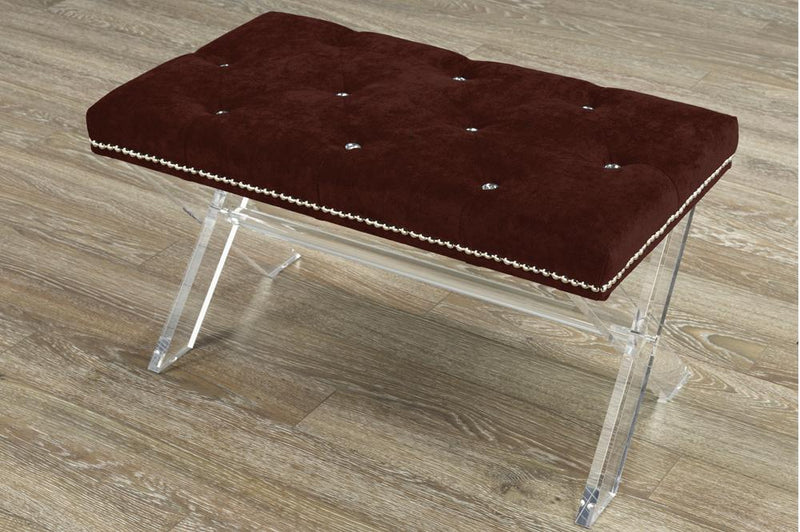 Accent Bench in X-Style Acrylic Legs with Buttons or Crystals Inlays - R-887