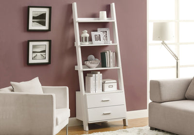 Bookcase - 69"H / White Ladder With 2 Storage Drawers - I 2562