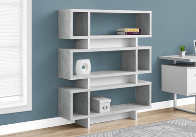 Bookcase - 55"H / White / Cement-Look Modern Style - I 7532