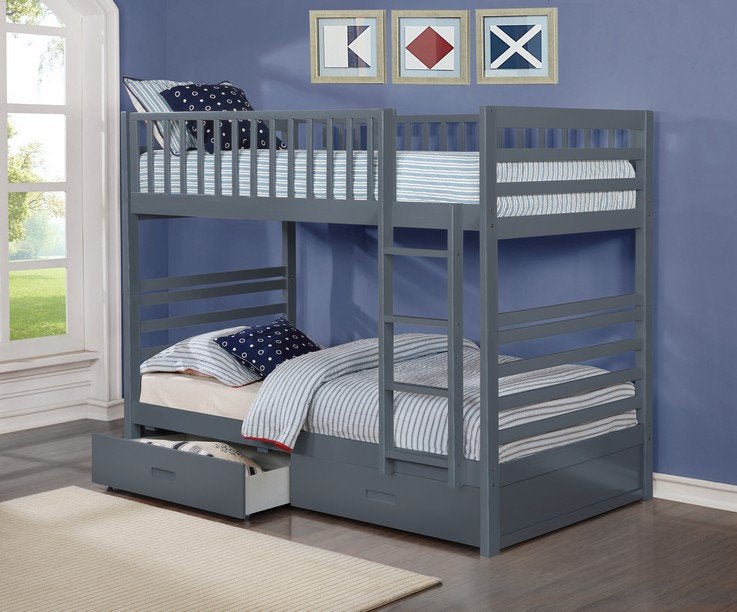 Twin/Twin Grey Solid Wood Bunk Bed Splits to Two Beds - IF-B-110-G