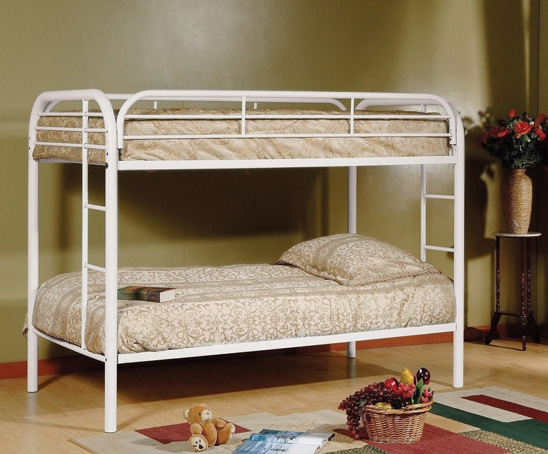 Space Saving White Twin/Twin Steel Paltform Bunkbed - T-2810W/IF-B-500-W