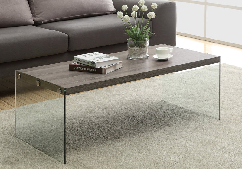 Coffee Table - Dark Taupe With Tempered Glass - I 3054