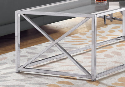 Coffee Table - 44"L / Chrome Metal With Tempered Glass - I 3440