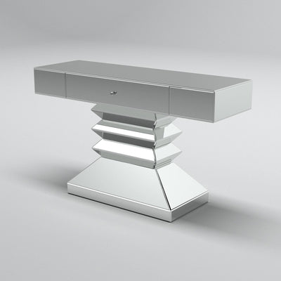 Stainless Steel and Silver Mirror Console Table with Concertina Design and 1 Drawer - ME-RJS407
