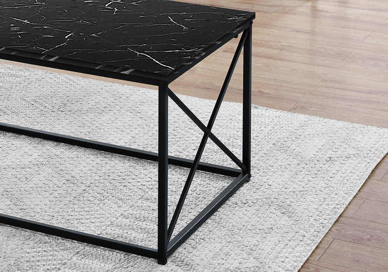 Table Set - 3Pcs Set / Black Marble / Black Metal - I 7954P