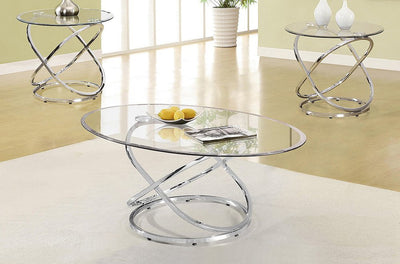 Sophisticated Chrome and Glass Coffee Table Set - T-5018-3PCS