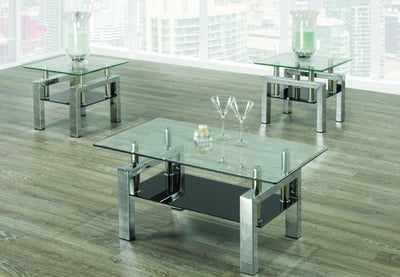 Coffee Table Set With 8mm Tempered Clear Glass, A Black Bottom Glass and Chrome Legs - IF-2049-3PC